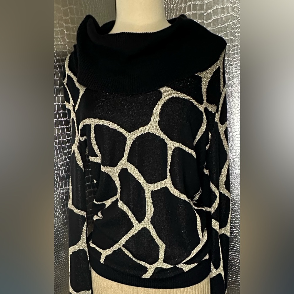 INC International Concepts Black and White Giraffe Print Knit Sweater